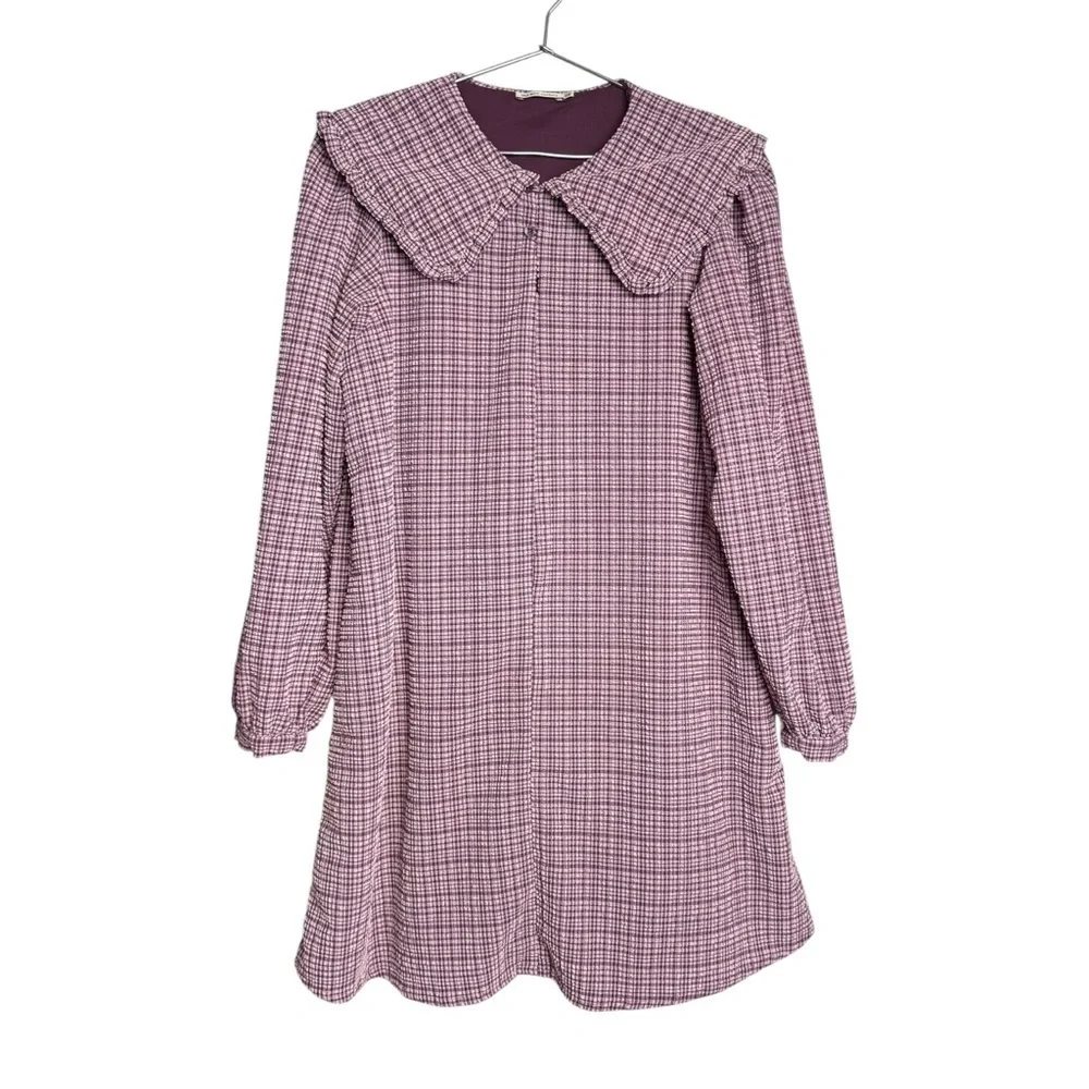 The New Society Girls Anabella Check Dress 16 Seersucker Peter Pan Collar Pink